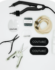 Couture Hair Co. Couture Tip Stylist Starter kit with Heat Tool, Head Shields, Scissors, Pliers, Bond Remover, Keratin Replacement Beads, Velcro Grippers, Practice Hair.